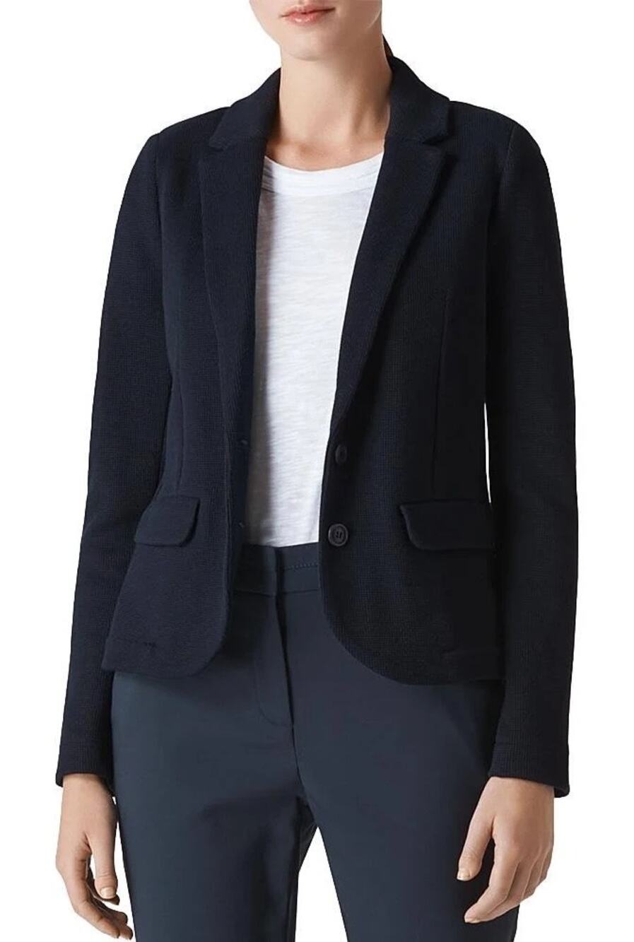 Whistles London Slim Knit Cotton Blazer Navy Blue Sweater Jacket US 8 UK 12